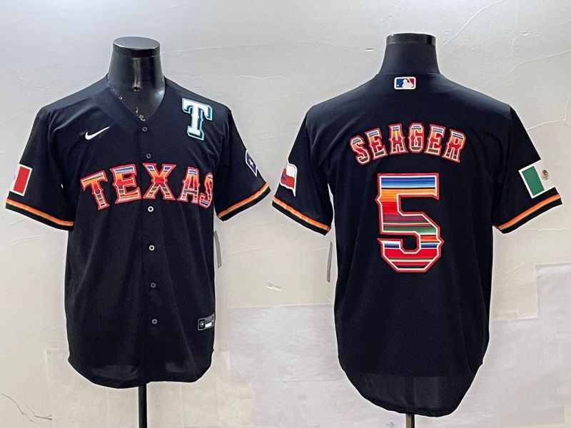 Men Texas Rangers #5 Seager Black Mexico 2025 Nike MLB Jersey style 7